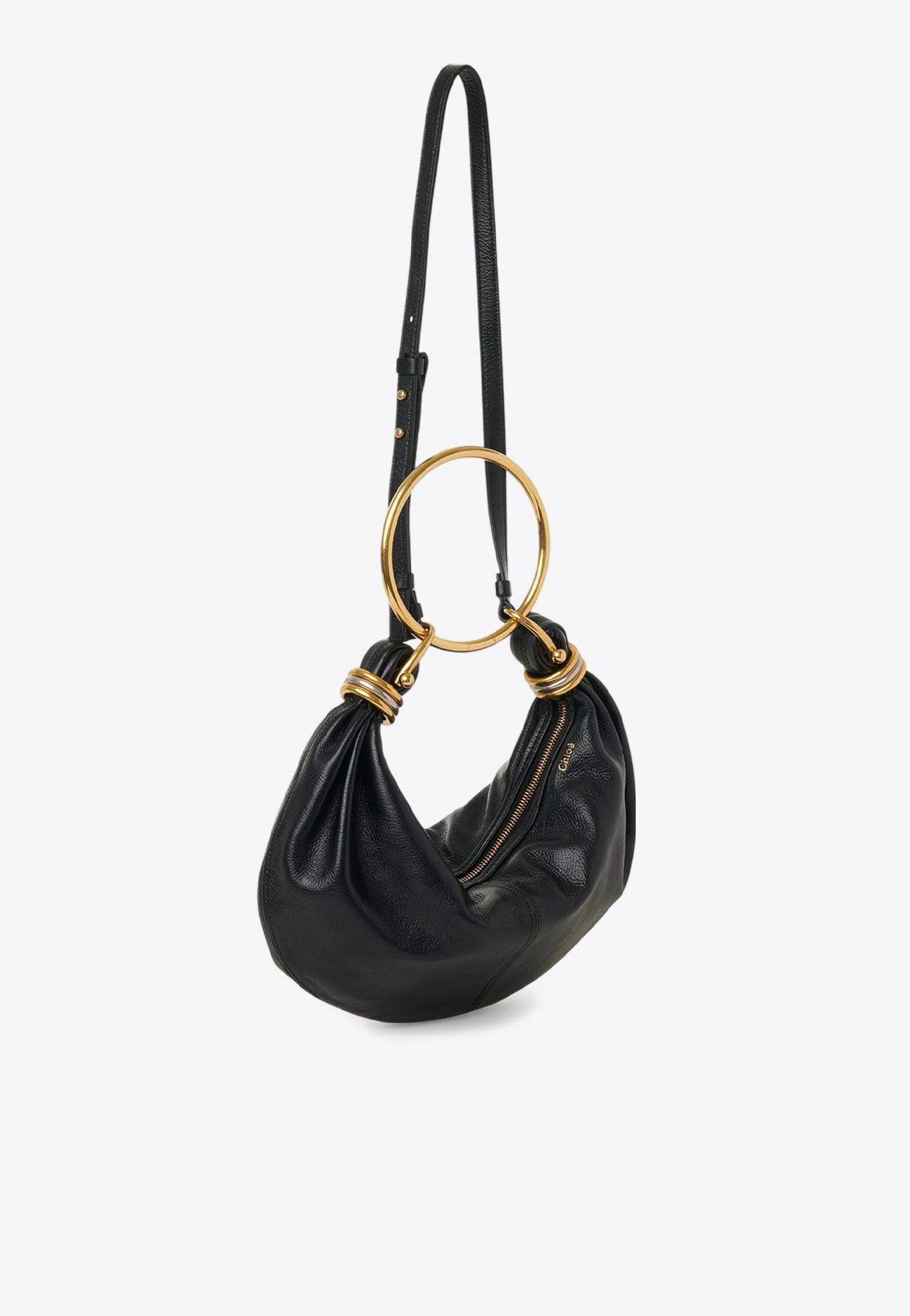 Petit sac hobo en cuir grainé avec bracelet